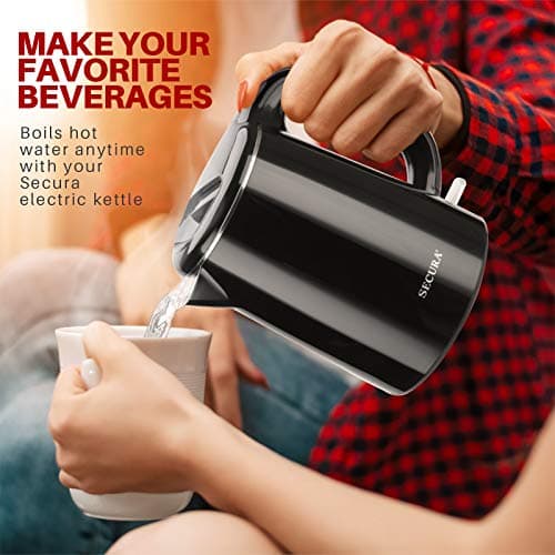 Secura Stainless Steel Double Wall Electric Kettle Water Heater for Tea Coffee w/Auto Shut-Off and Boil-Dry Protection, 1.0L (Black) SWK-1001DB/HB-K012 6
