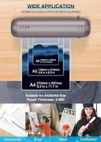 Laminator, A4 Laminator Machine, 13 Inch with 6 in-1 Personal Desktop Hot&Cold Laminator with Laminating Sheets 30pcs for Office School Home Business 7