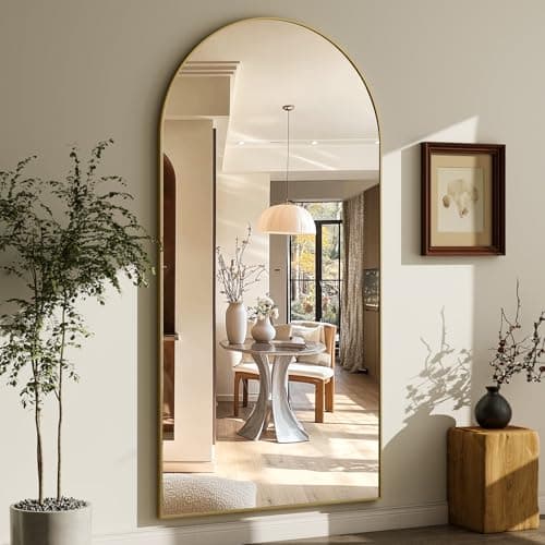 GLSLAND-30x71 inch Wall Mount Arched Full Length Mirror-Aluminum Alloy Frame High Definition-Full Body Mirror for Bedroom or Living Room,Gold 8