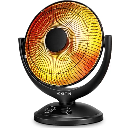 Kismile Oscillating Parabolic Space Heater with Thermostat and Timer, Radiant Dish Heater with Tip-Over and Overheating Protection For Indoor Use, 800w