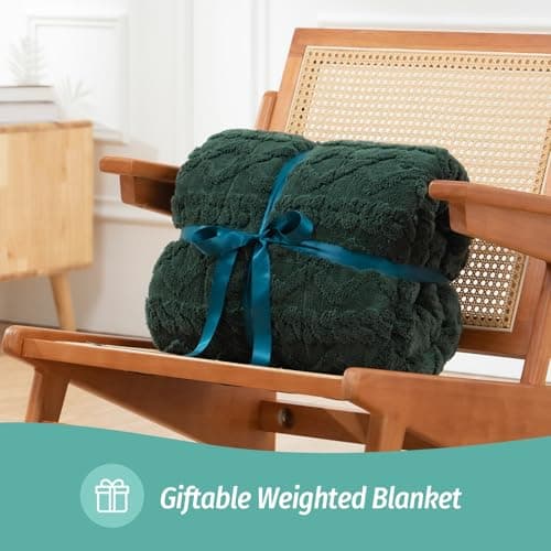 Wemore Weighted Blanket for Adults Twin Size 15 lbs, Dual Sided Soft Fuzzy Jacquard Sherpa Weighted Blankets for Sleeping, Cozy Fluffy Knitted Heavy Blanket for Couch Bed, Dark Green, 60 x 80 inches 8