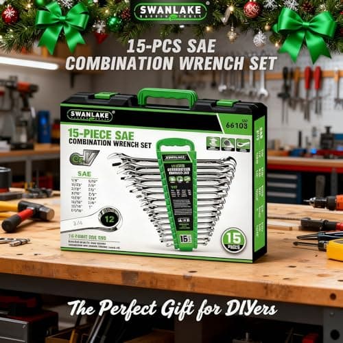 SWANLAKE 15-Piece SAE Wrench Set, V Notch Premium Combination Wrenchs Set, SAE 1/4" to 1-1/16", Max Torque, 12-Point, Chrome Vanadium Steel, with Storage Rack 9