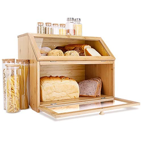 HOMEKOKO Double Layer Large Bread Box for Kitchen Counter, Wooden Large Capacity Bread Storage Bin (Natural Bamboo) 7