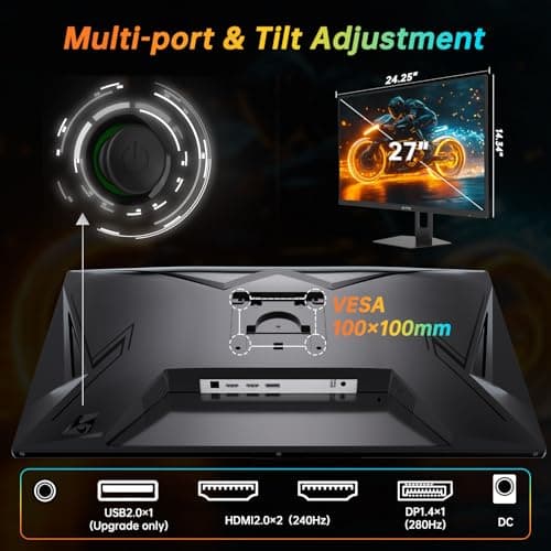 KTC 27 Inch 280Hz Gaming Monitor, FHD 1080P 240Hz PC Computer Monitor, Fast VA Panel, 1ms GTG, FreeSync G-Sync Compatible, HDR Support, 126% sRGB, HDMI and Displayport Inputs, H27E22P 6