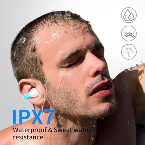 Open Ear Clip On Earbuds Wireless Bluetooth 5.3 Headphones with LED Digital Display Charging Case Button Control Bone Conduction Sport Earphones Built-in Mic IPX7 Waterproof for Running Fitness,Blue 7