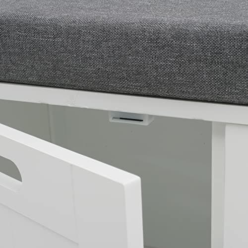 HOMEFORT Shoe Storage Bench, Wooden Shoe Bench with 3-Door Cabinets, Entry Way Home Organizer Bench, Entryway Bench with Padded Cushion Seat, White Storage Bench for Bedroom 9