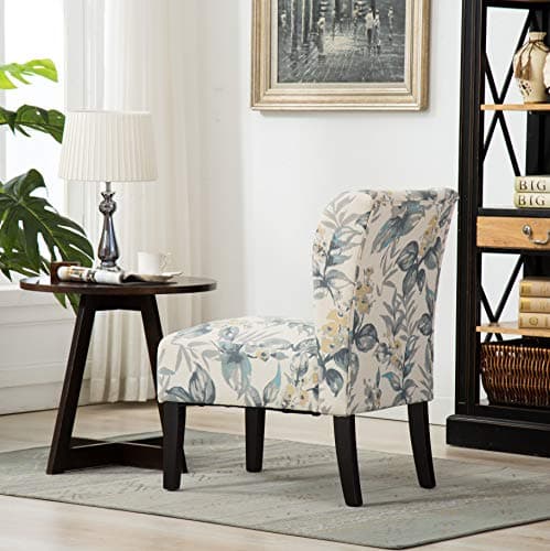 Roundhill Furniture Capa Print abric Armless Contemporary Accent Chair, Blue Leaves 5