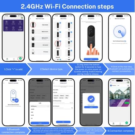 Guggre 1080P Wireless Video Doorbell Camera, Night Vision, Cloud Storage (Sold Separately), 2.4GHz Wi-Fi Only, Smart AI Human Detection, Real-Time Alert, 2-Way Audio, Battery Powered 8