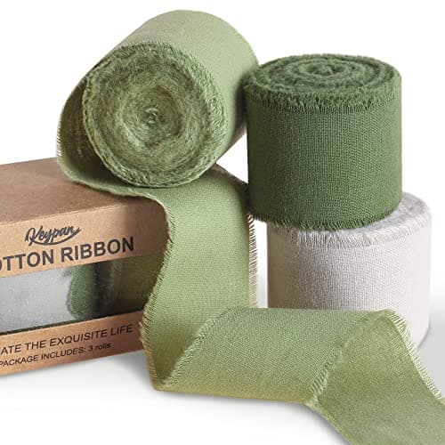 Keypan Green Ribbon 1-1/2 x 15 Yards Handmade Cotton Frayed Fringe Fabric Ribbons for Crafts Flower Bouquets Wedding Baby Shower Home DIY Decor