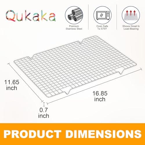 2PCS Cooling Racks for Cooking and Baking -11.65''x16.85''Heavy Duty Stainless Steel Wire Rack for Baking, Grilling, Roasting - Oven & Dishwasher Safe - Fits Half Sheet Pan（Silver） 6