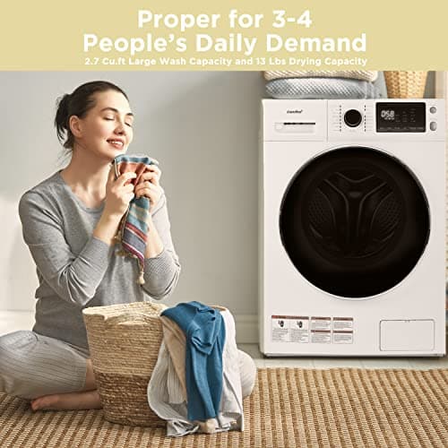 COMFEE’ 24" Washer and Dryer Combo 2.7 cu.ft 26lbs Washing Machine Steam Care, Overnight Dry, No Shaking Front Load Full-Automatic Machine, Dorm White 9