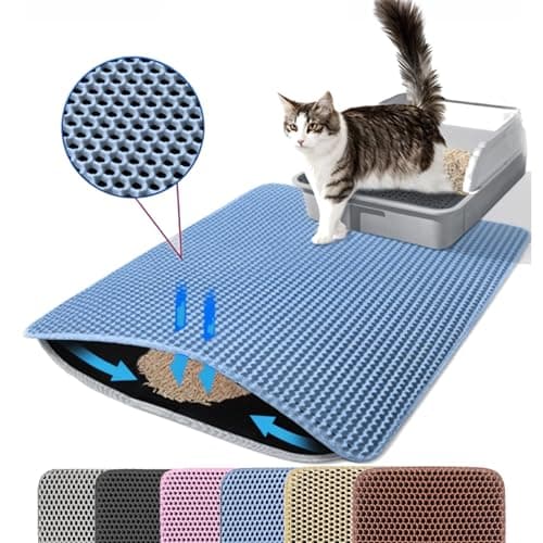 Petinstinct Extra Large Cat Litter Mat, 30x22 Inches Honeycomb Double Layer Cat Litter Trapping Mat, Non Slip Waterproof Urine Proof Large Kitty Litter Box Mat for Floor, Kitten Supplies, XL, Blue