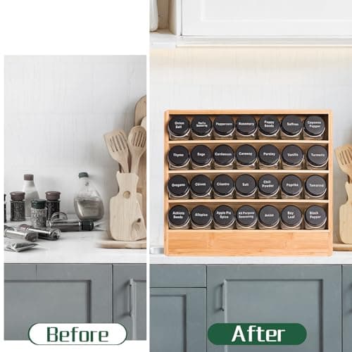 FifanQiQi Bamboo Tiered Spice Rack Organizer for Cabinet,Wooden Seasoning Rack for Countertop, Cupboard, Pantry, Kitchen (Spice Jars Not Included) 6