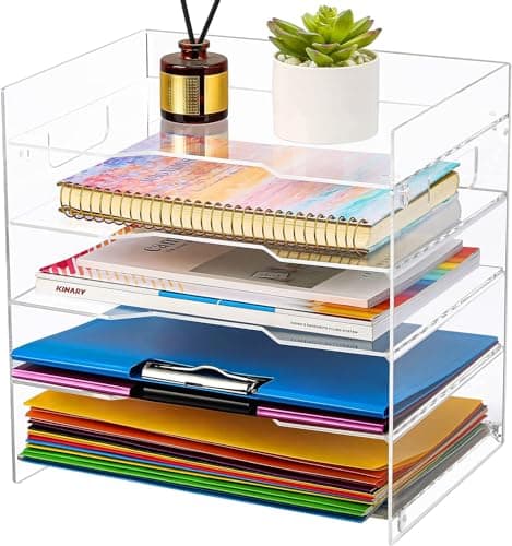 MaxGear 5-Tier Acrylic Paper Tray, Clear Desk Organizer, Stackable File Trays for Office, Acrylic Letter Tray, Paper Organizer for Desk, Office Accessories