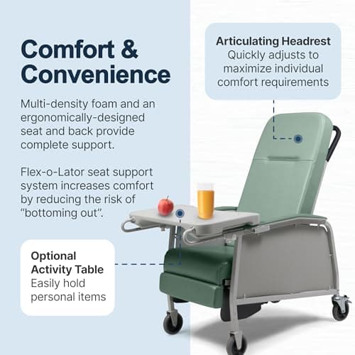 Lumex 3-Position Medical Recliner, Reclining Geri Chair with Wheels, Jade 3