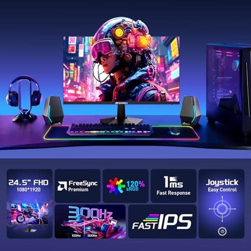 SANSUI Gaming Monitor, 24.5" 300hz 240hz FHD 1080P 1ms FPS PC Monitor Gaming, HDR, FreeSync, DisplayPort x2 HDMI x2, Fast IPS, 120% sRGB, Audio Jack, VESA Support, Desktop Compatible(ES-G25X1 PRO) 6