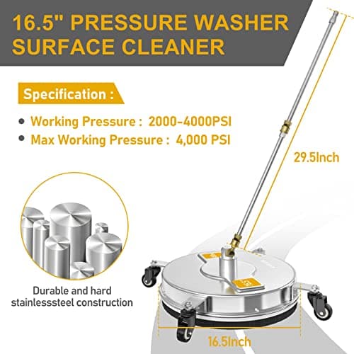 EVEAGE 16.5'' Pressure Washer Surface Cleaner, Power Washer Surface Cleaner with 2 Extension Wand, Stainless Steel Housing Power Washer Accessories with 2 Replacement Nozzles, 4000 PSI,EP001 2