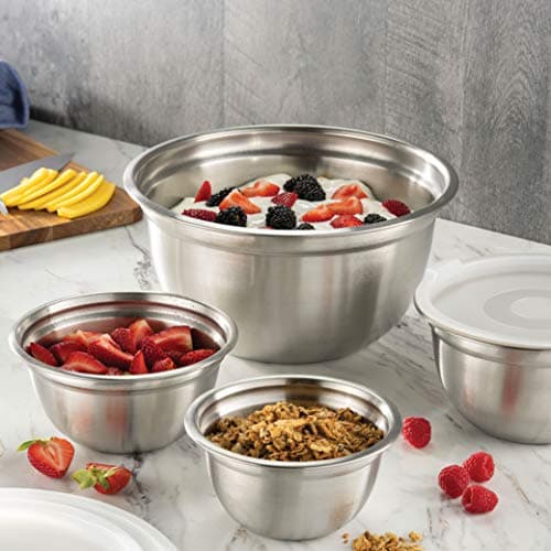 FineDine Stainless Steel Mixing Bowls Set with Lids, Home Kitchen Cooking Essentials Household Must Haves for Baking, 5 Pieces 5