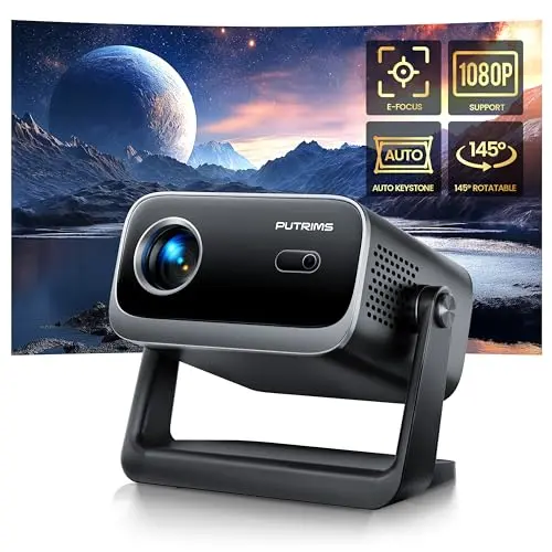 Projector with WiFi and Bluetooth - Mini Projector [550 ANSI & 145°Adjustable-Stand & Electric Focus & Auto Keystone], PUTRIMS S28 Portable 1080P 4K Support Outdoor Movie Projector for Phone/TV Stick