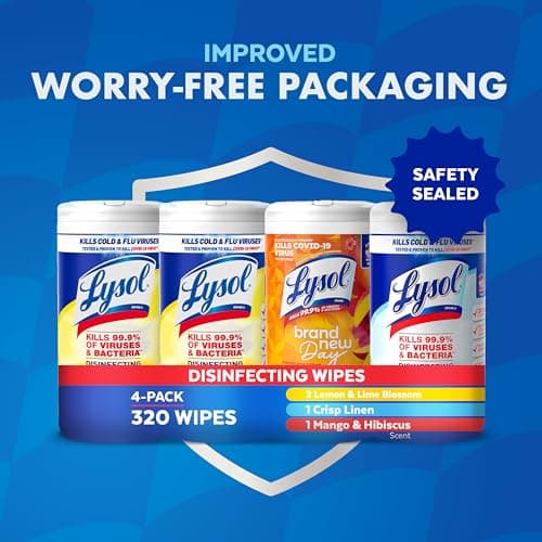 Lysol Disinfecting Wipes Bundle, Home Apartment Dorm Room Essentials and Cleaning Supplies, All Purpose Cleaner, Multi-surface Cleaning Wipes, Multi-Scent Sanitizing Wipes Bundle, 80 Count (4pk) 5