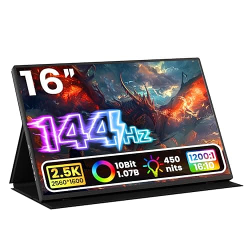 Upperizon Portable Monitor 16 inch 2K QHD 2560X1600 450 Nits 106% sRGB 144 Hz HDR HDMI USB-C Travel Monitor for Laptop Mac PC Surface PS5 Xbox, External Display with Cover & Speakers, VESA Compatible