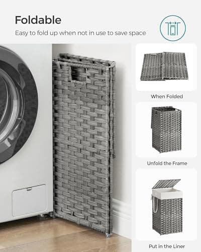 SONGMICS Laundry Hamper with Lid, 17.2 Gallon (65 L) Synthetic Rattan Clothes Laundry Basket with Lid and Handles, Foldable, Removable Liner, Dove Gray ULCB165G01 8