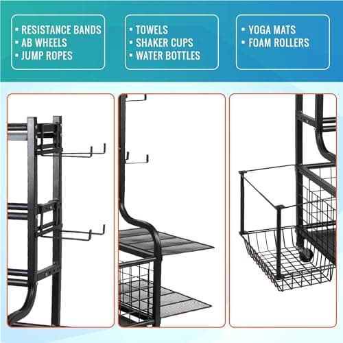 STUFFSTASH Adjustable Dumbbell Rack for Home Gym – Heavy Duty Weight Rack with Kettlebell Shelf, Yoga Mat Holder & Wheels – 700 LB Capacity Gym Equipment Storage Organizer 5