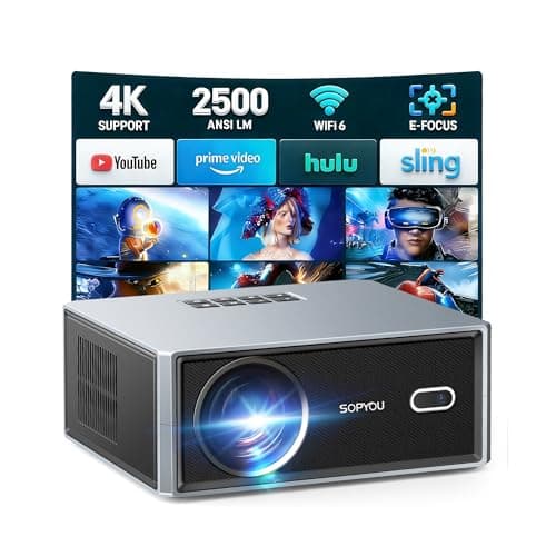 [Short Throw/2500 ANSI/E-Focus] SOPYOU 4K Decoding Projector with WiFi and Bluetooth, Outdoor Movie Projectors, Max 450" Display Home Theater, Portable Smart Proyector for iOS/Android/TV Stick/PS5