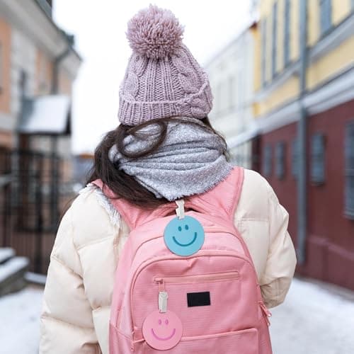 FFyhiinski Preppy Smile Luggage Tags - 2 Happy Smile Face Luggage Tags for Suitcases, Round Funny Face Silicone Baggage Backpack Label Travel Personalized with Name ID Card Trunk Label for Girls Women 5