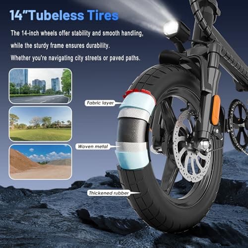 RPINT Electric Bike for Adults, 14" Folding Ebike with 500W Peak Motor, Foldable Electric Bicycle with 48V Removable Battery UL 2849 Certified, Commuter Mini E-Bike 30 Miles PAS Rangs (Carbon Black) 6