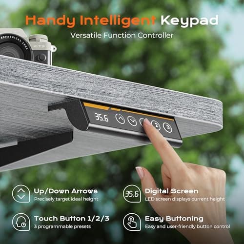 Huuger 55 x 28 Large Electric Standing Desk, Height Adjustable Desk, 27.6" Deep Desktop, Stand up Gaming Computer Office Desk with 2 Hooks, 3 Preset Heights, for Home Office, Grey 6