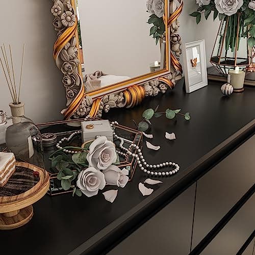 Homsee 9 Drawers Double Dresser, Modern Wood Dresser Chest of Drawers with Large Storage Space for Bedroom, Black (63”L x 15.7”W x 31.5”H) 5