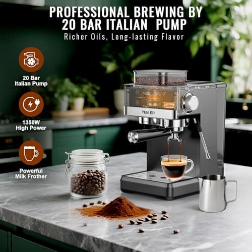 TENKER Espresso Machine with Grinder, 20 Bar Coffee Machine with Milk Frother for Home, All-in-One Stainless Steel Coffee Maker to Make Latte, Cappuccino, Hot or Cold Brew Iced Coffee 5