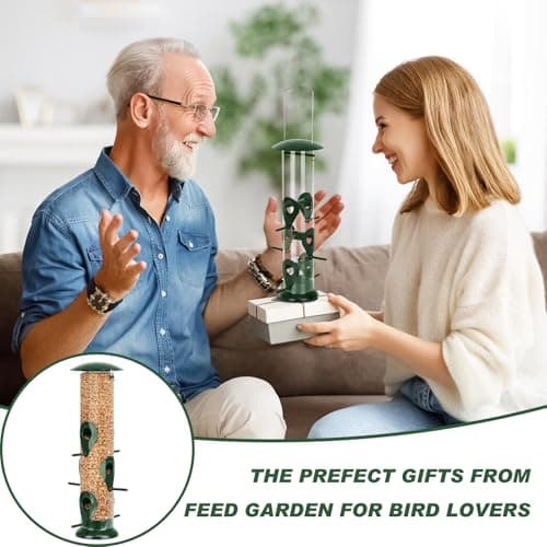 FEED GARDEN Metal Bird Feeder - 6 Port Tube Feeder for Outdoors, Heavy Duty Squirrel Proof with Metal Lid, Easy Fill & Clean, Weather Resistant, 13 Inch 5