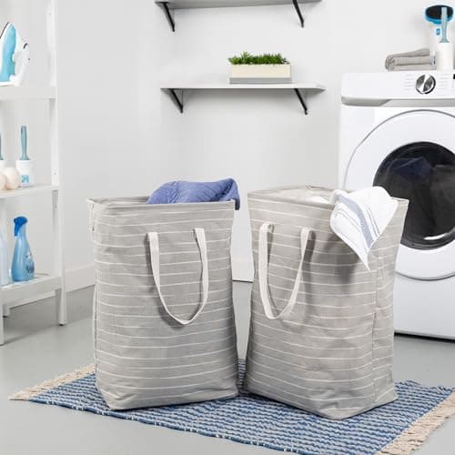 Honey-Can-Do Set of 2 Collapsible Fabric Laundry Basket Hampers With Handles HMP-09863 Grey 2