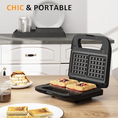 Sunvivi Sandwich Maker Panini Press: Waffle Maker with Removable Plates, 3 in 1 Sandwich Maker Press with Non-Stick Plates, Indicator Lights & Cool Touch Handle, 750W, Black 8