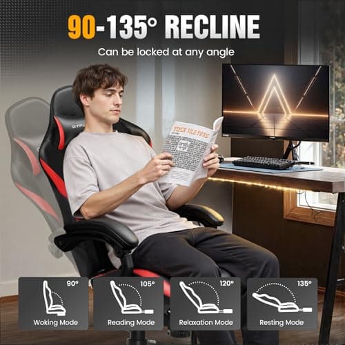 GTPLAYER Gaming Chair with Foot Rest & Pocket Spring Cushion, Ergonomic High Back Computer Chair with Headrest & 360°-Swivel Seat for Home Office Desk, PU Leather, Red 6