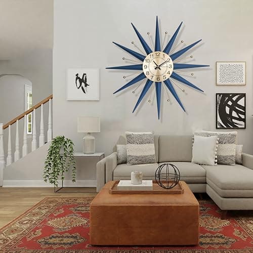 HAOWANJP Large Wall Clock Metal Decorative, Mid Century Silent Non-Ticking Big Clocks, Modern Home Decorations for Living Room,Bedroom,Dining Room, Office, 22 Inch 8