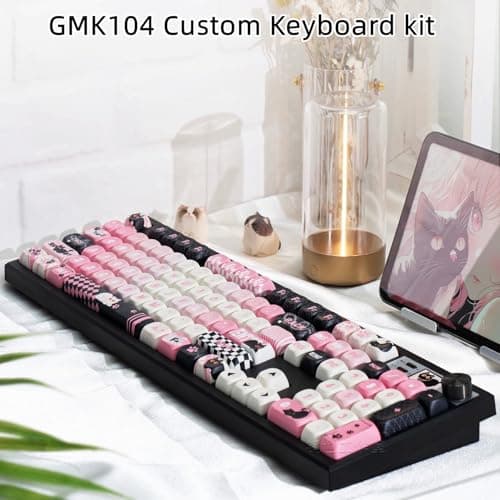 GMK104 Barebones Keyboard Kit with Screen&Knob,QMK/VIA Programmable BT5.0/2.4GHz/Type-C Tri-Mode Gasket Mounted Hot Swap RGB Backlit Full Size Custom PCB Kit DIY Mechanical Keyboard for Win/Mac(Black) 6