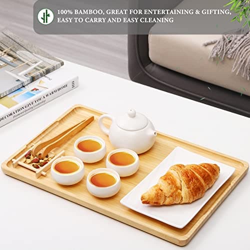 Webacoo Bamboo Tray with Handles - Lightweight Serving Tray for Breakfast in Bed, Coffee Table, BBQ, Kitchen, Ottoman & Party - Perfect for Lap, Couch & Gifting - Large Size Wood Tea Tray - 15”x10” 3