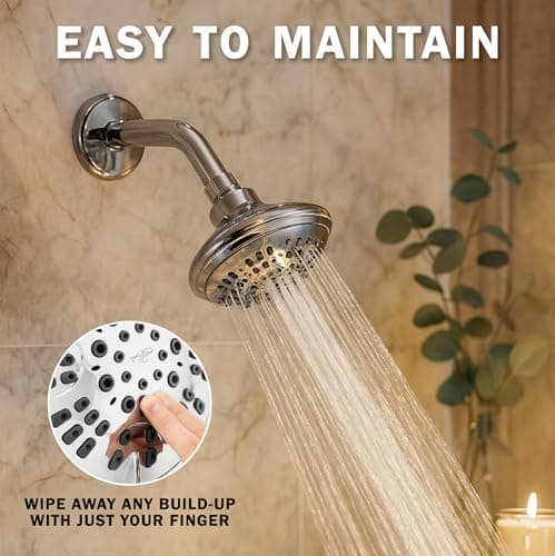 6 Function Adjustable Luxury Shower Head - High Pressure Boosting, Wall Mount, Bathroom Showerhead For Low Flow Showers, 2.5 GPM - Chrome 6