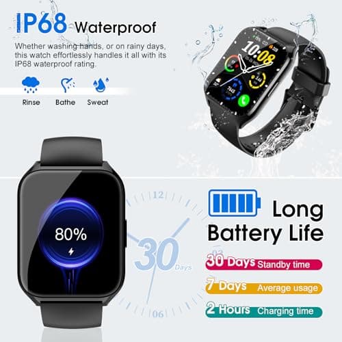 DUSONLAP Smart Watch, 1.85"HD Smartwatches for Men Women (Answer/Make Calls), 100+ Sport Modes Fitness Tracker Watch, Heart Rate/Sleep Monitor, IP68 Waterproof Activity Tracker Smartwatch Android iOS 7
