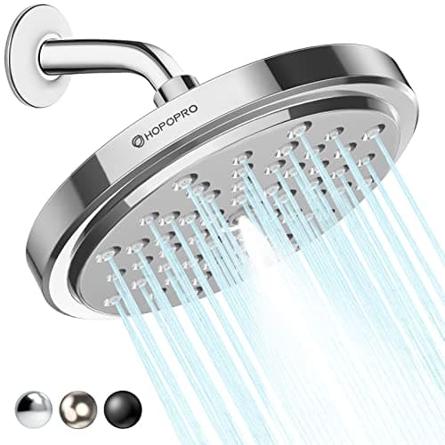 HOPOPRO High Flow Shower Head - High Pressure Rain - 7 Inch Rainfall Spray Showerhead - Tool-free 1-Min Installation - Adjustable Bathroom Shower Head Replacement with Luxury Look - Chrome