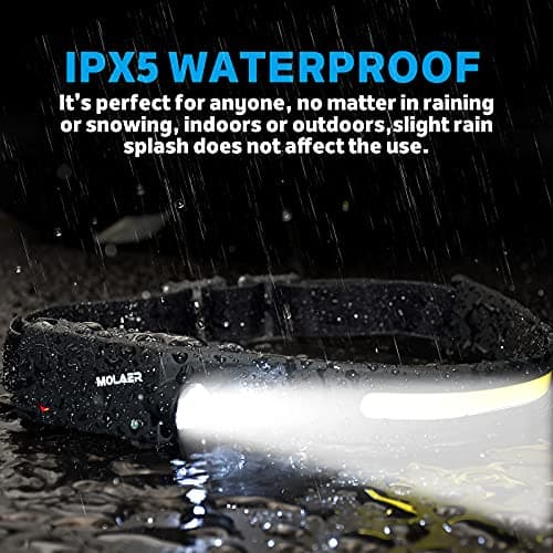 LED Headlamp Rechargeable Flashlight, 2-Pack 230° Wide Beam Headlight with Motion Sensor, Lightweight, Weatherproof, 2 Light Source Head Lamp for Camping Hiking Running Outdoor - Adults and Kids 5