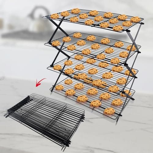 4-Tier Collapsible Cooling Rack For Baking - Expandable & Foldable Cookie Cooling Wire Rack - Baking Rack - Foldable Cooling Rack For Baking Supplies - Premium Quality & Sturdy Legs