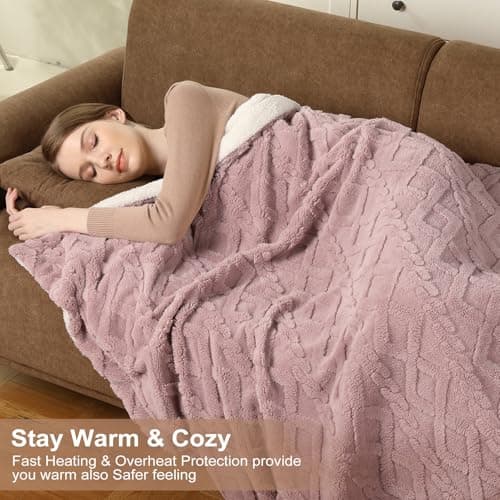 STARBEDIA Electric Blanket Queen Heating Blanket, Wireless Heated Blanket with Dual Control, Soft Sherpa Blanket Electric with 10 Heating Levels & 10 Time Setting, Fast Heating Blanket, Pink, 84"x90" 7