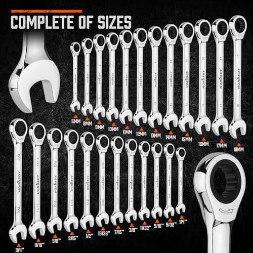 HORUSDY 24-Piece Ratcheting Wrench Set | Metric and SAE | Ratchet Combination Wrenches Set with Organizer | 72-Tooth | Chrome Vanadium Steel | 6-18 mm & 1/4” to 3/4“ (24-Piece) 6