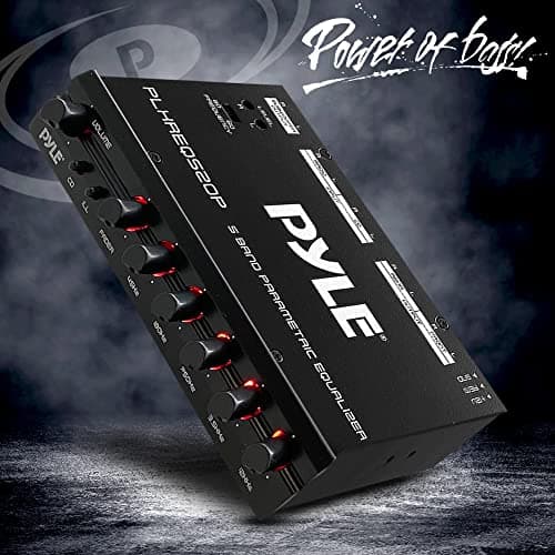 Pyle Car Audio Equalizer, Half-DIN 5-Band Parametric Equalizer with Subwoofer Gain Control, RCA AUX Input, Preamp Outputs, Fader, Adjustable Frequency, LED Illumination, 12V Trigger (7” x 4” x 1”) 5
