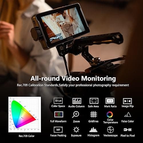 VILTROX DC-550 Pro Touchscreen Camera Field Monitor 4K HDMI (5.5 Inch) DSLR Camera Monitor with Battery Sunshade Hood 3D Lut Peaking Focus Assist 1200 nits 160° Wide View Angle DC 12V Type-C 5V in 6
