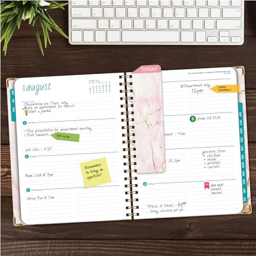 HARDCOVER Academic Year 2024-2025 Planner: (June 2024 Through July 2025) 8.5"x11" Daily Weekly Monthly Planner Yearly Agenda. Bookmark, Pocket Folder and Sticky Note Set (Pink Marble) 8